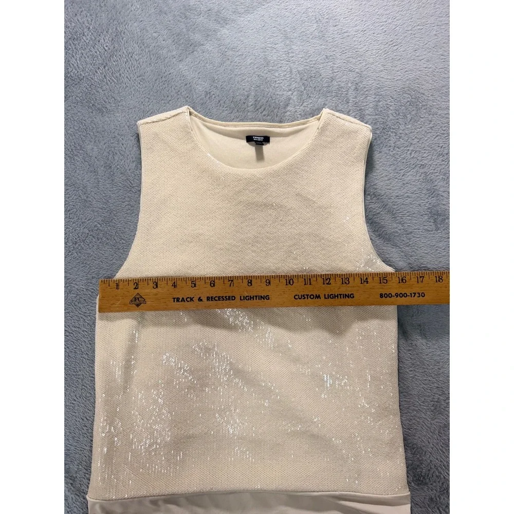 NWT Express Body Contour Champagne Beige Sequin Sleeveless Bodysuit Size L